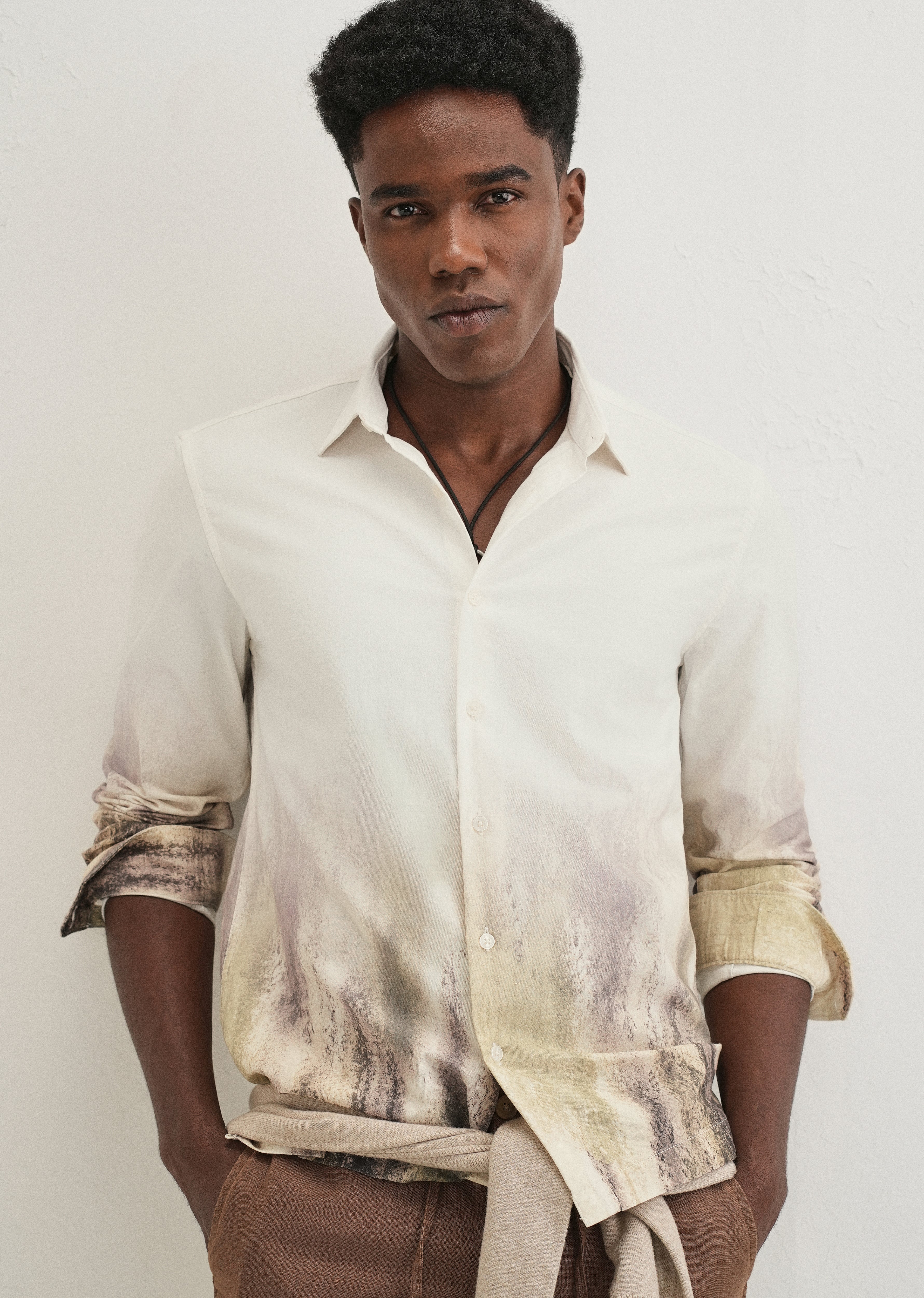 Cream Green Gradient Printed Shirt