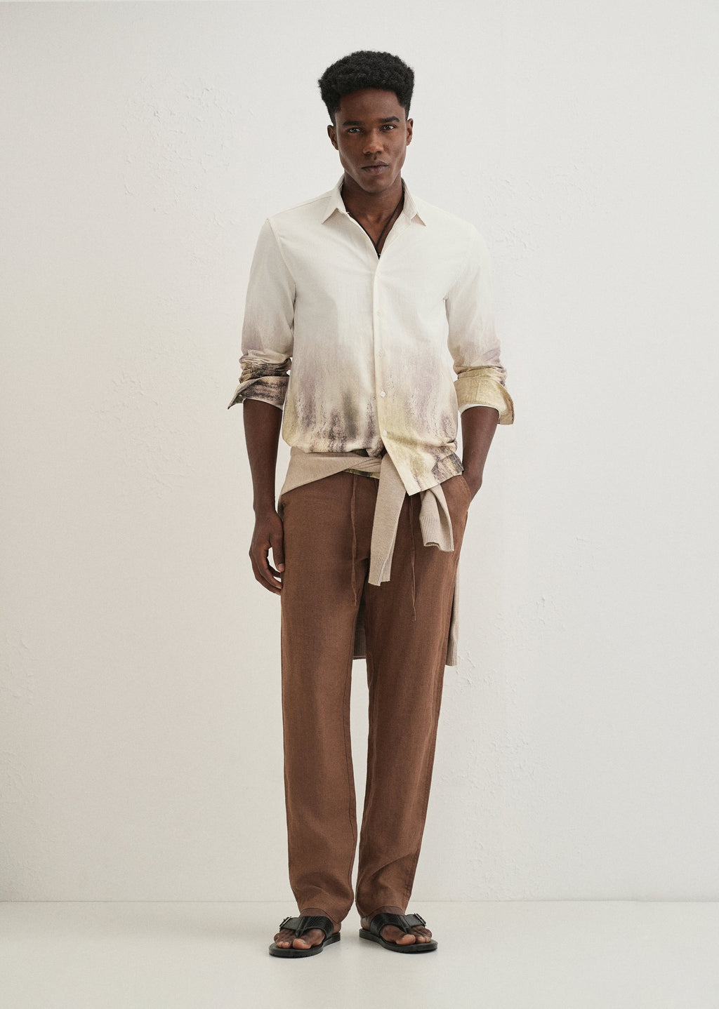 Cream Green Gradient Printed Shirt