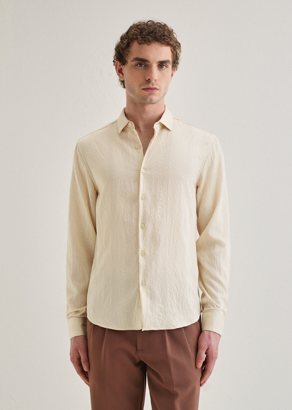 Cream Self Patterned Shirt