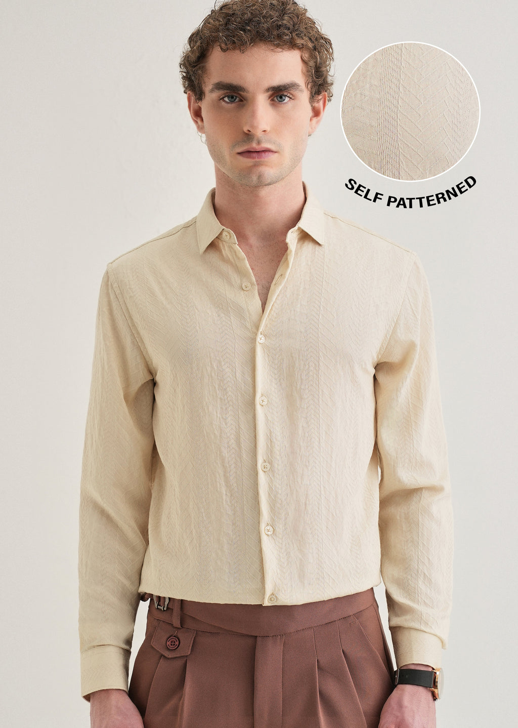 Cream Self Patterned Shirt