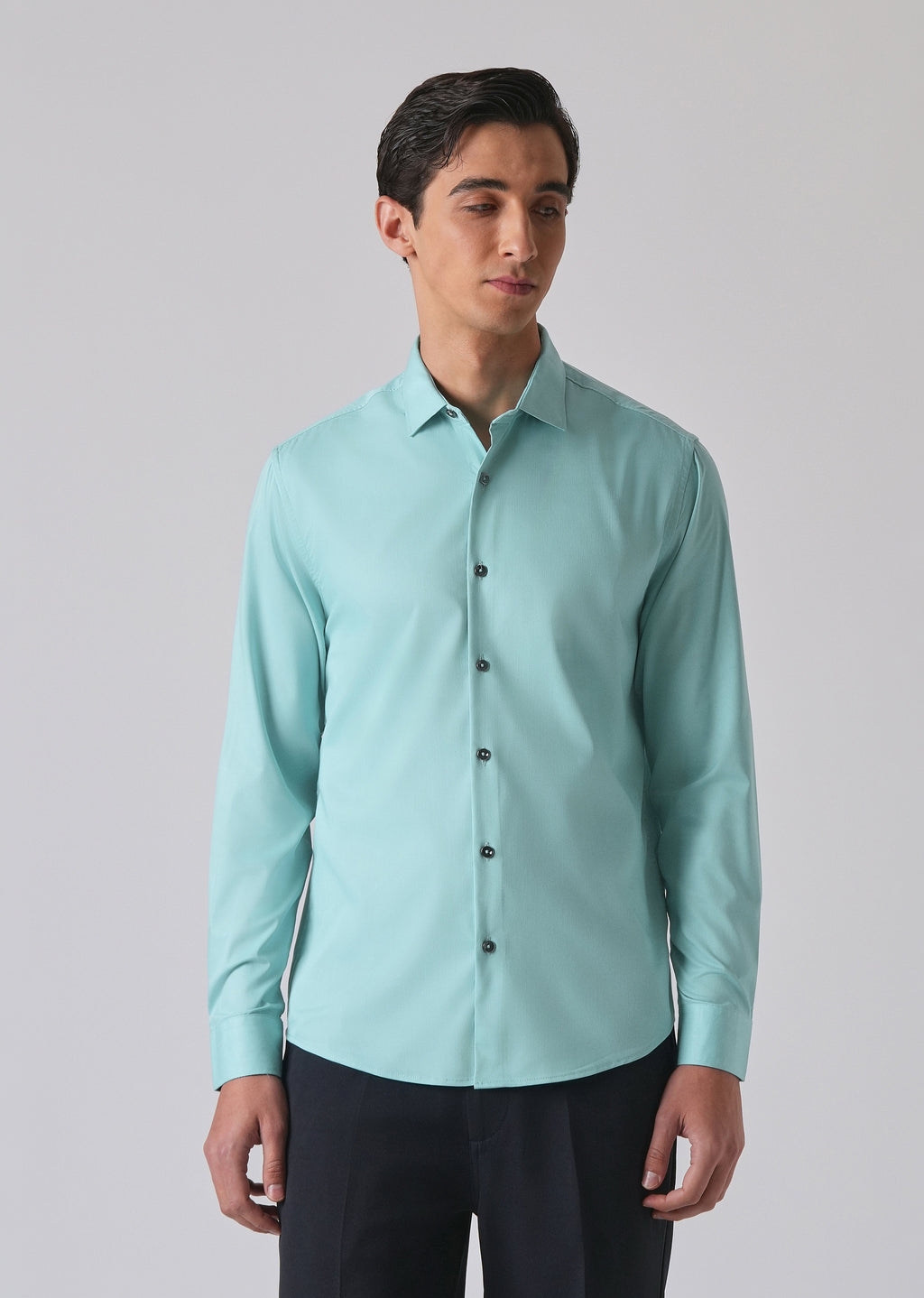 Cyan Green Cotton Stretch Plain Shirt
