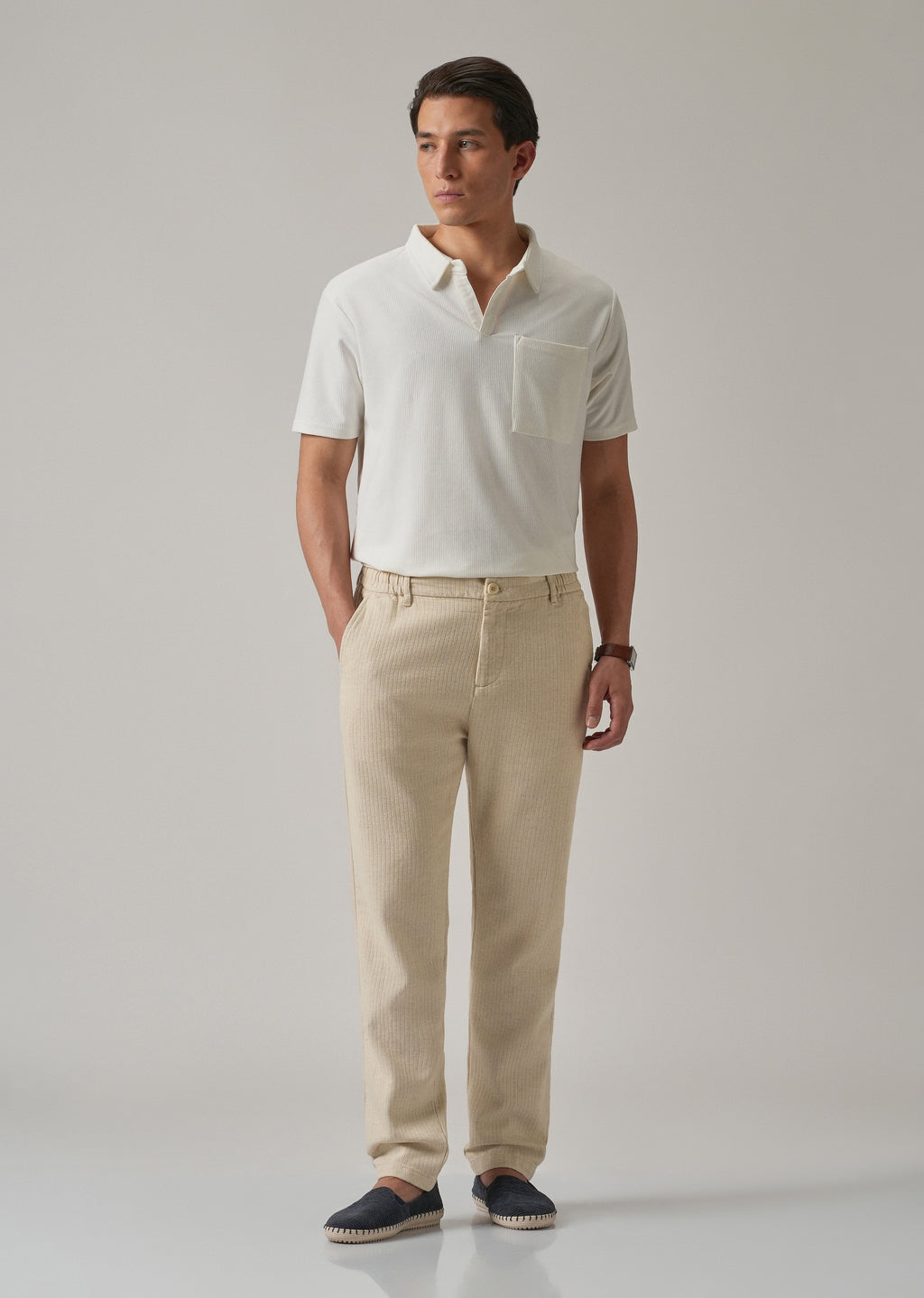 Dark Beige Stripe Blended Linen Pant
