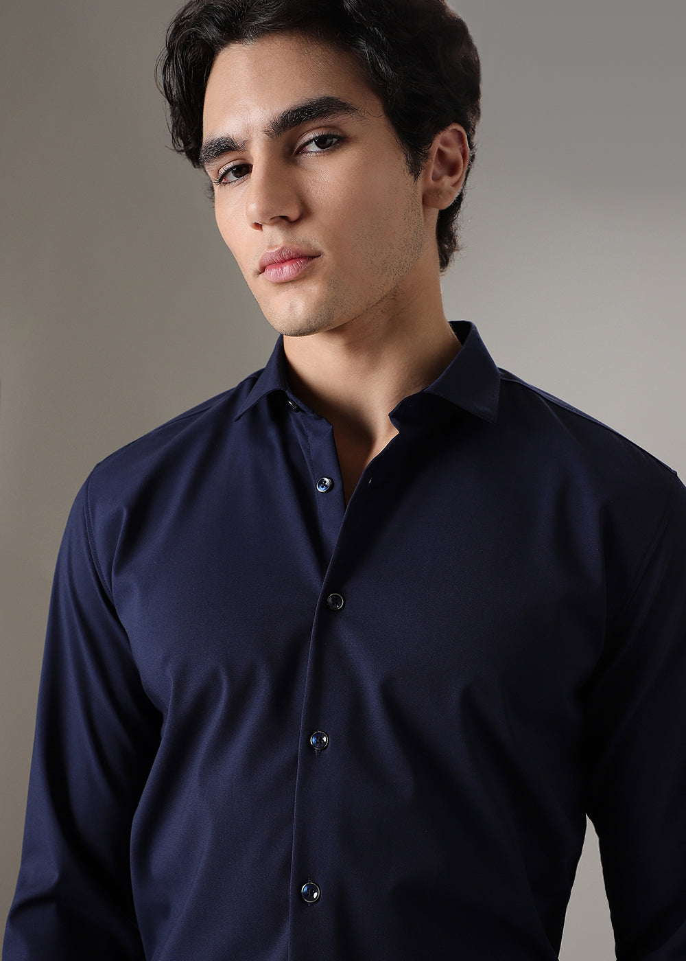 Dark Blue Plain Wrinkle Free Shirt