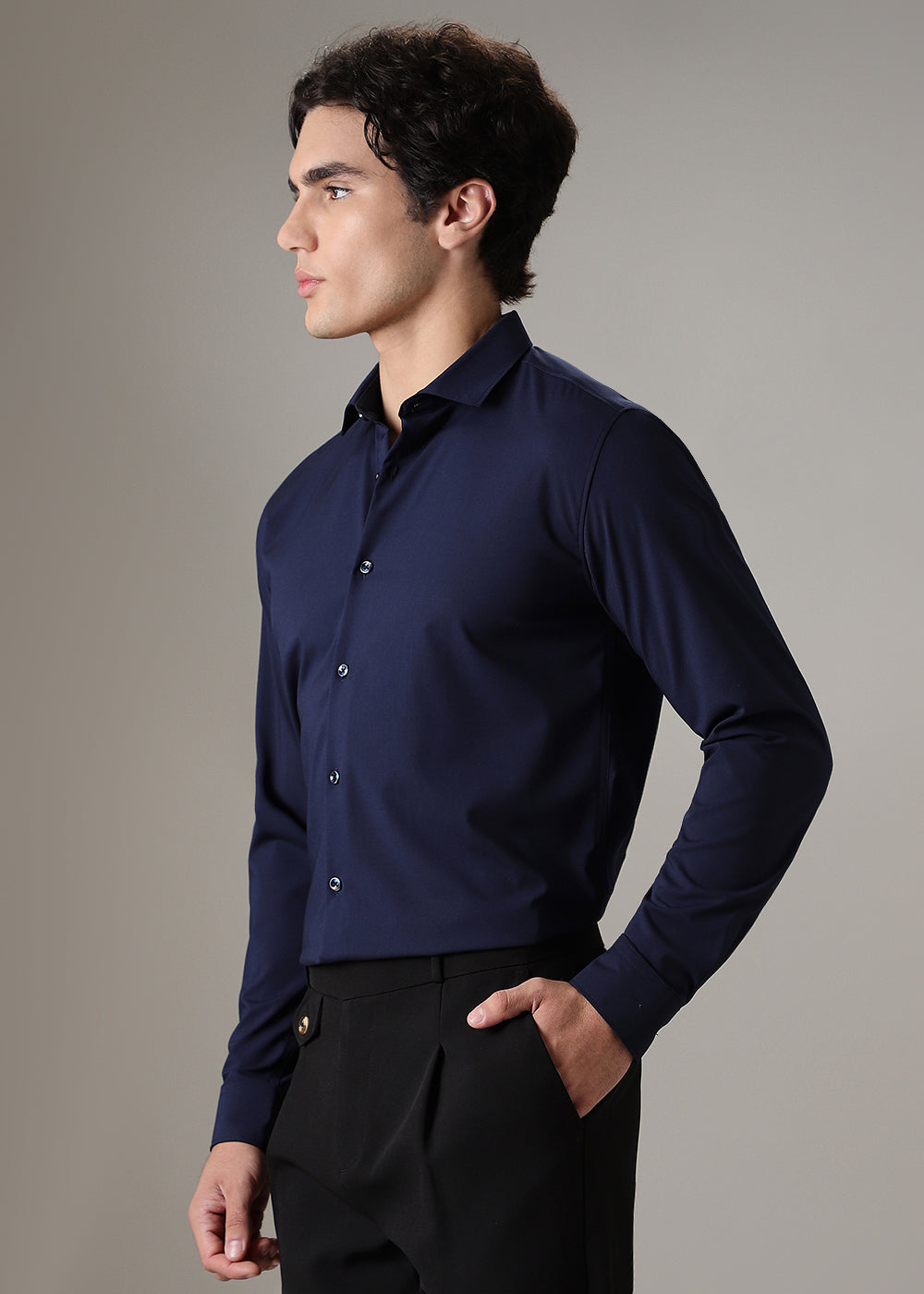 Dark Blue Plain Wrinkle Free Shirt