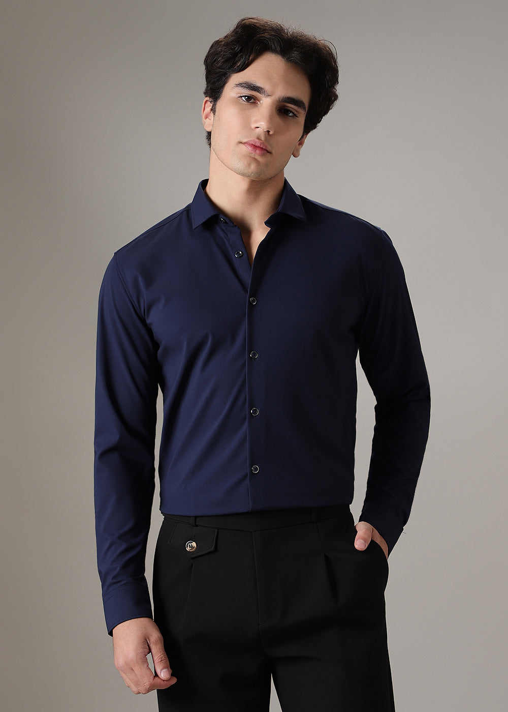 Dark Blue Plain Wrinkle Free Shirt