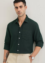 Dark Green Double Cloth Cotton Shirt