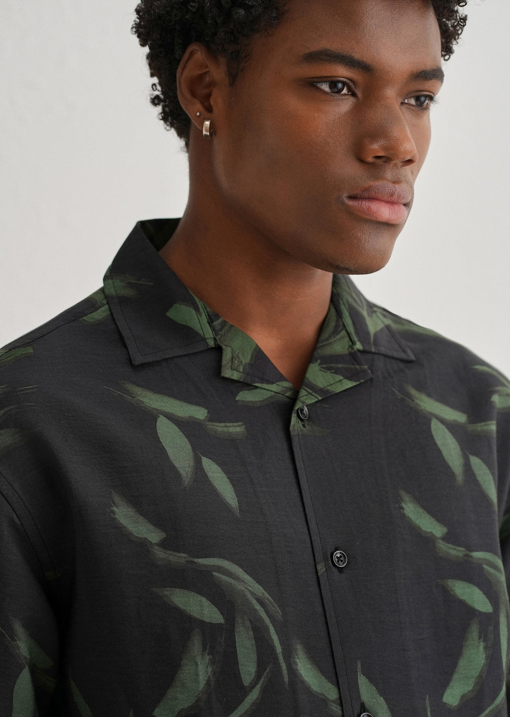 Dark Olive Leaf Printed Shirt
