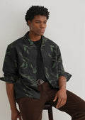 Dark Olive Leaf Printed Shirt
