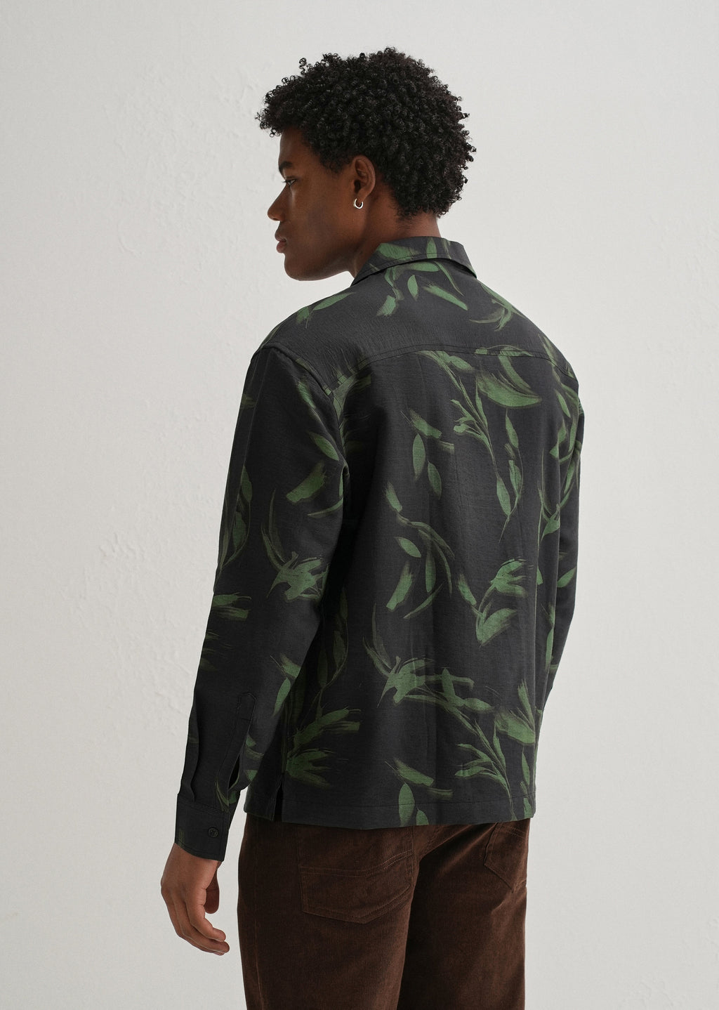 Dark Olive Leaf Printed Shirt