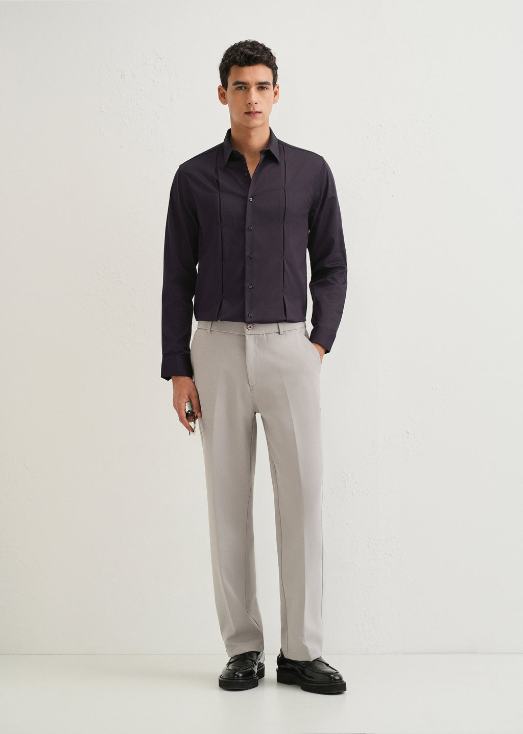 Dark Purple Front Panel Open Pleat shirt