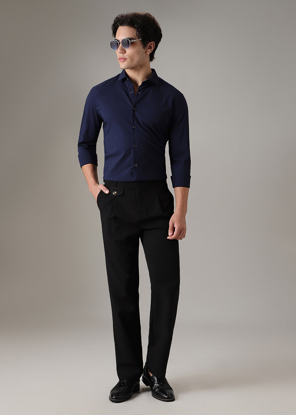 Dark Blue Plain Wrinkle Free Shirt
