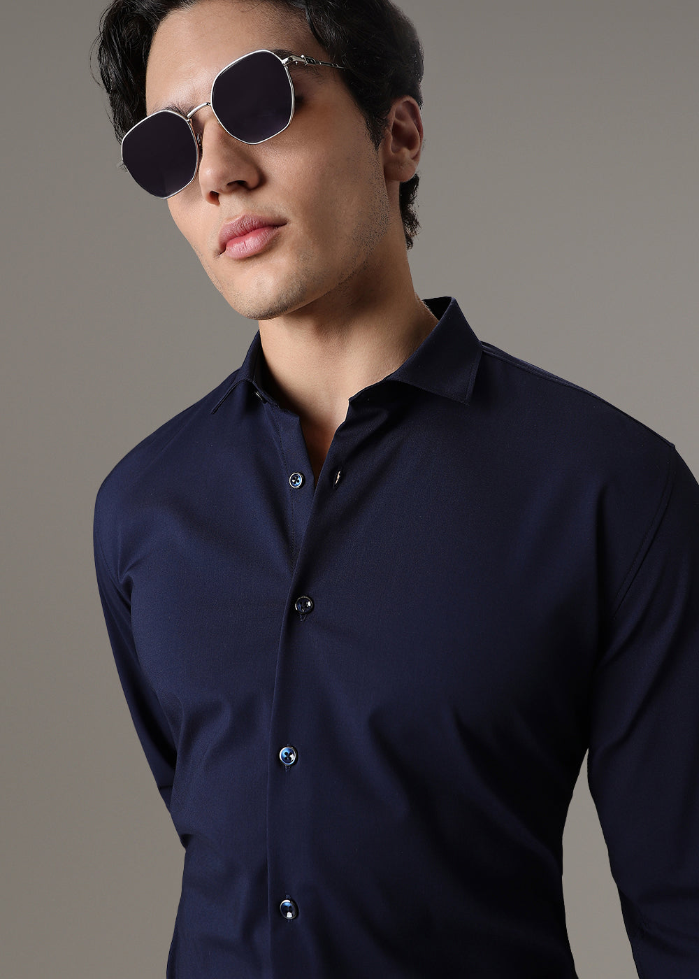 Dark Blue Plain Wrinkle Free Shirt