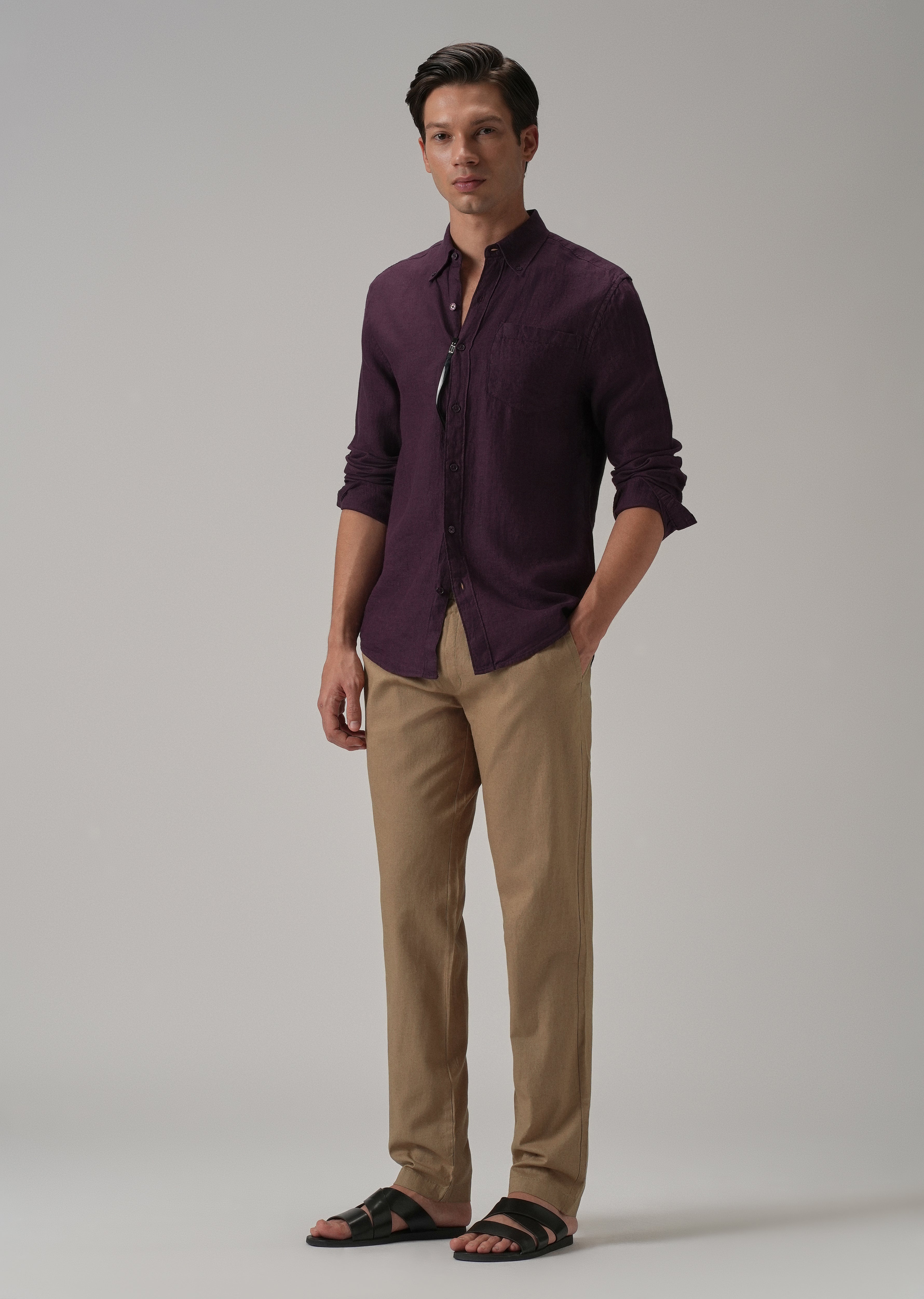 Drawstring Beige Linen Pant