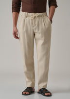Ecru Beige Blended Linen Pant