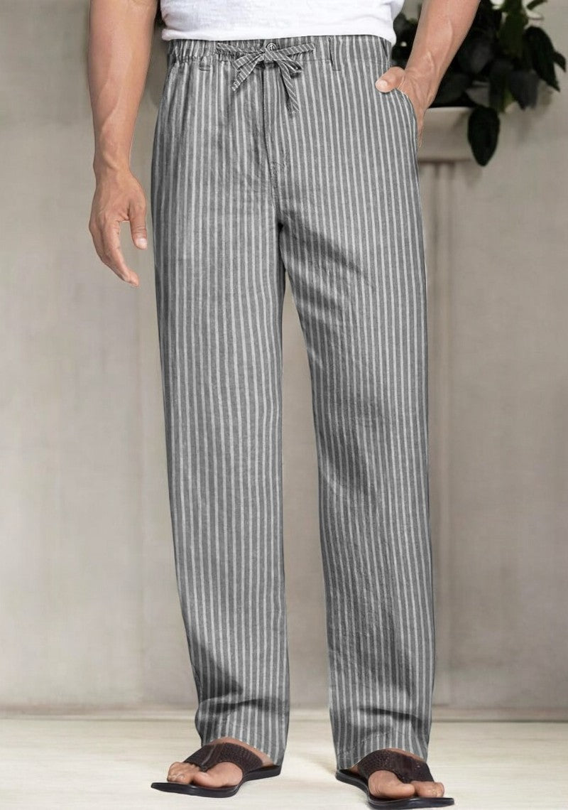 pack of 2 Gray and White  , Blue and White Linen Regular Fit Pant