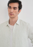 100% Linen Green Self-Stripe Shirt