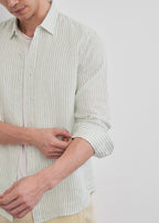 100% Linen Green Self-Stripe Shirt