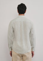 100% Linen Green Self-Stripe Shirt