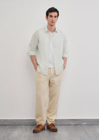 100% Linen Green Self-Stripe Shirt