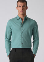 Green Plain Cotton Stretch Shirt