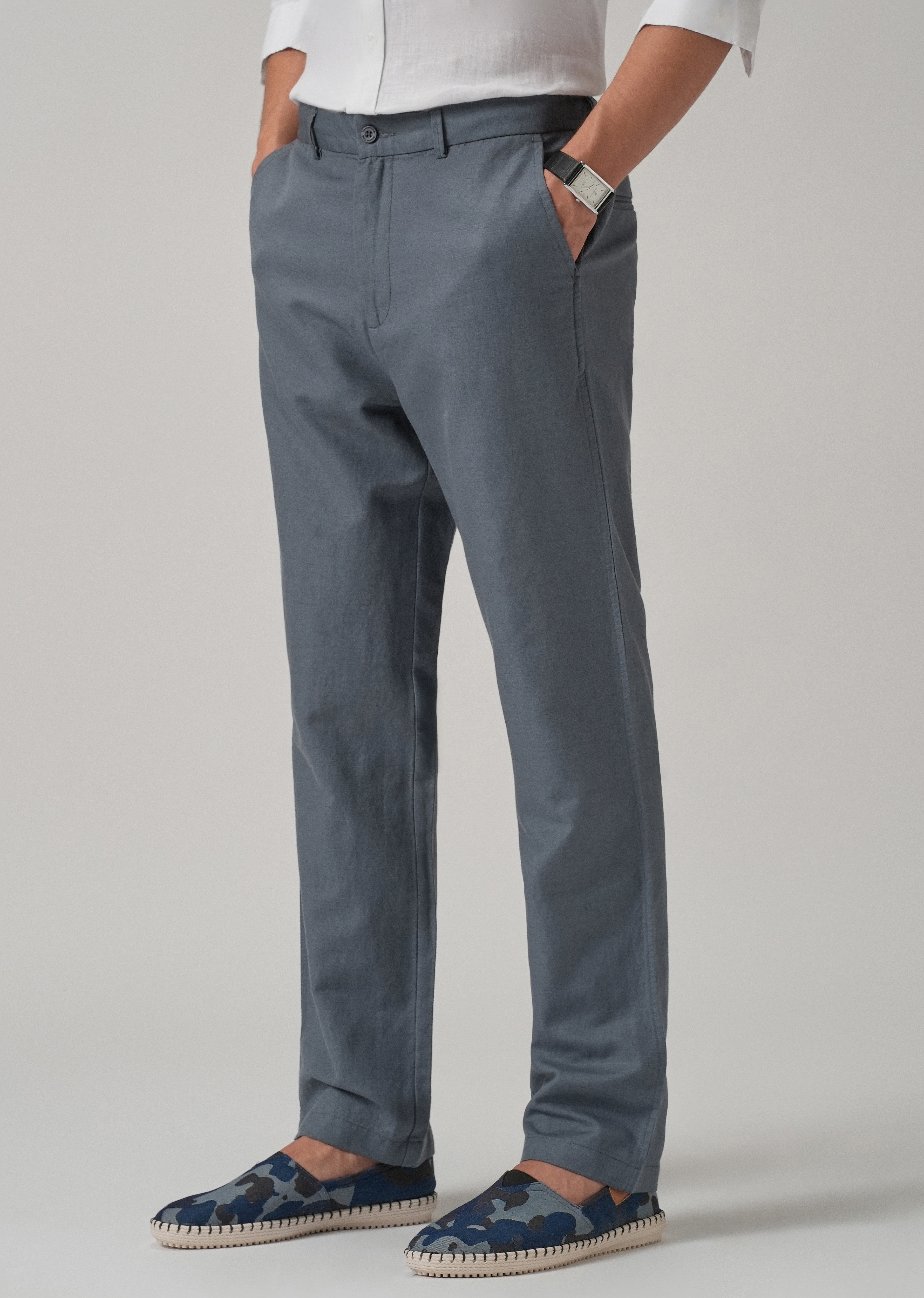 Grey Linen Relaxed Fit Trouser