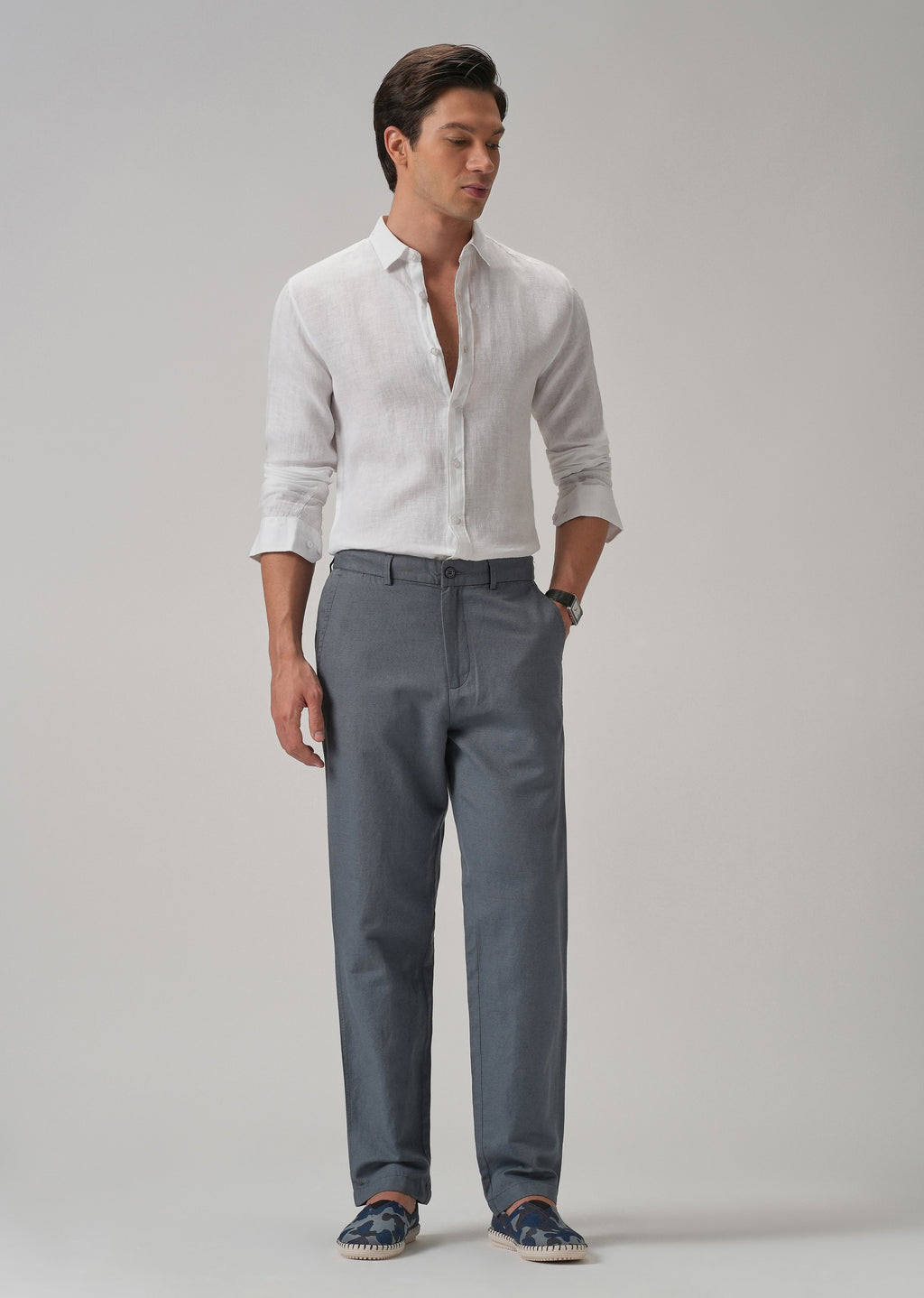 Grey Linen Relaxed Fit Trouser