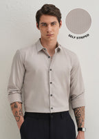 Grey Self Striped Plain Shirt