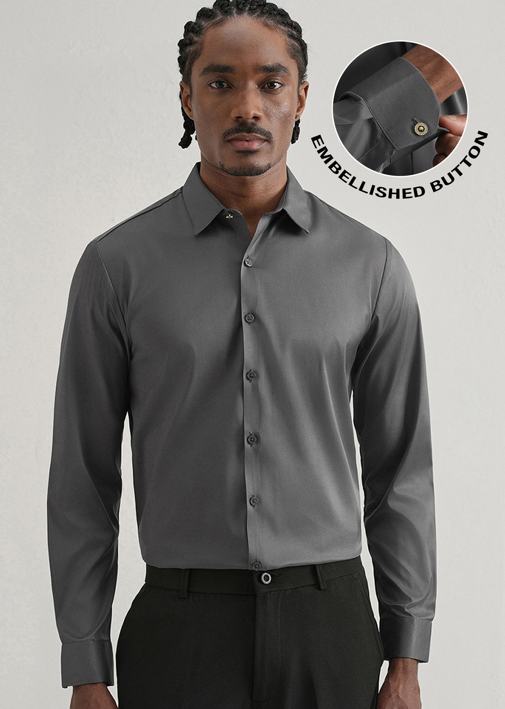 Grey Plain Stitchless Placket Shirt