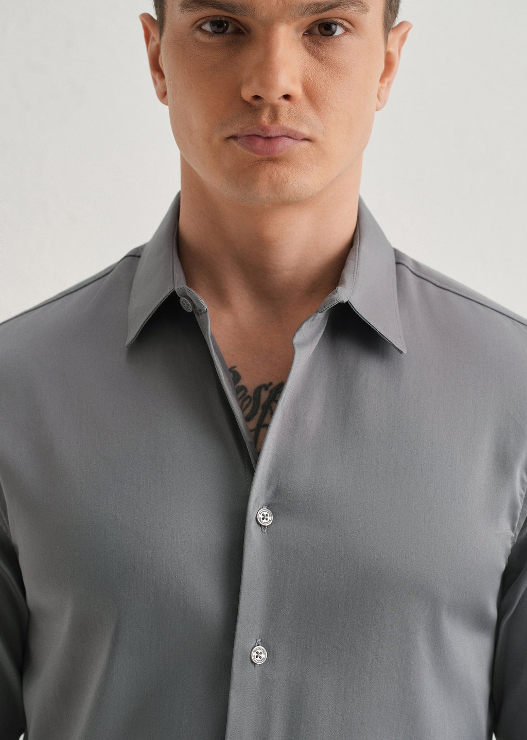 Hybrid Gray Plain Satin Shirt