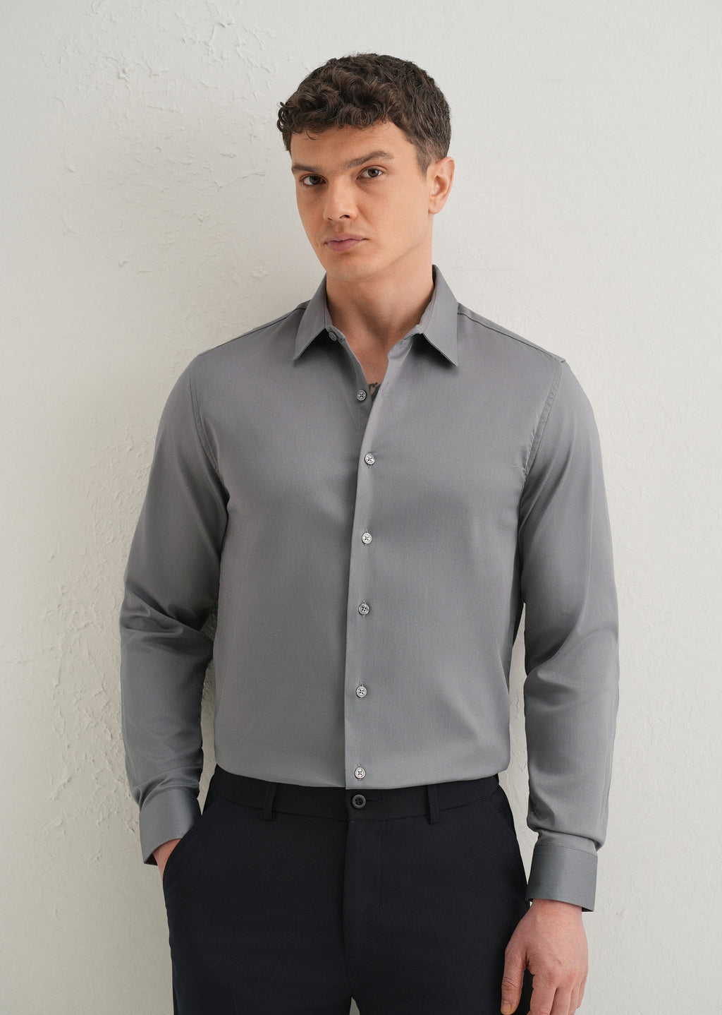 Hybrid Gray Plain Satin Shirt