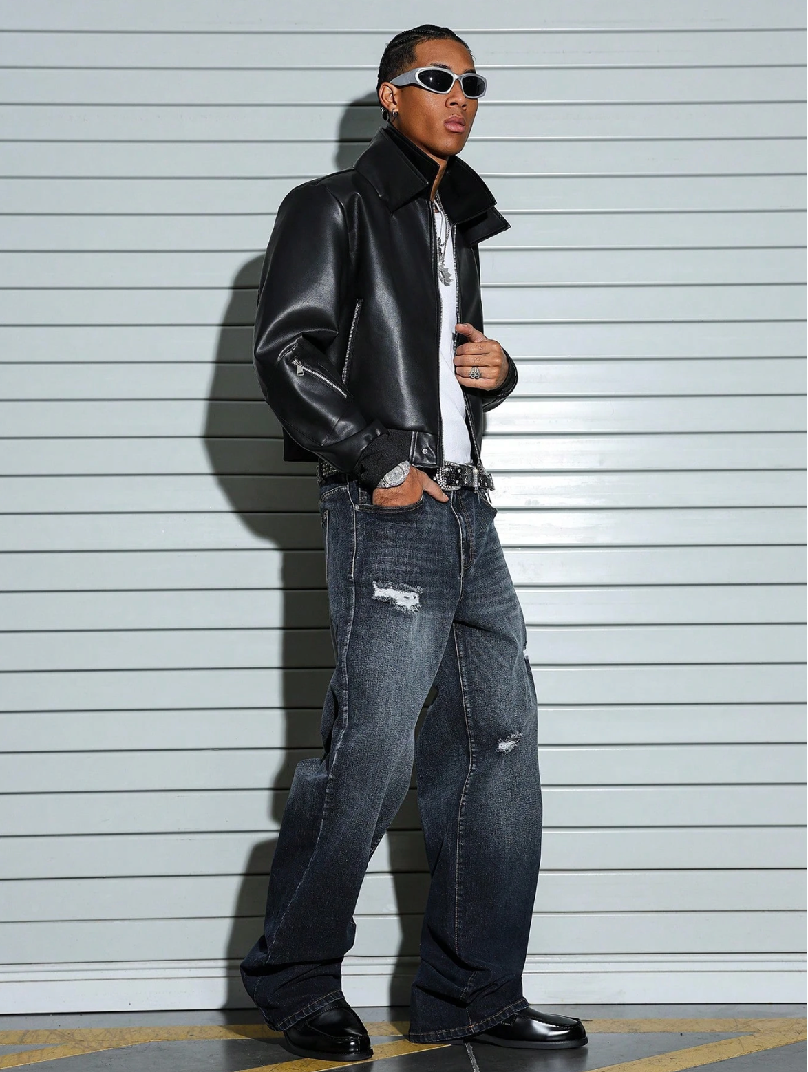 Blue Eclipse Distressed Loose Straight Fit Jeans