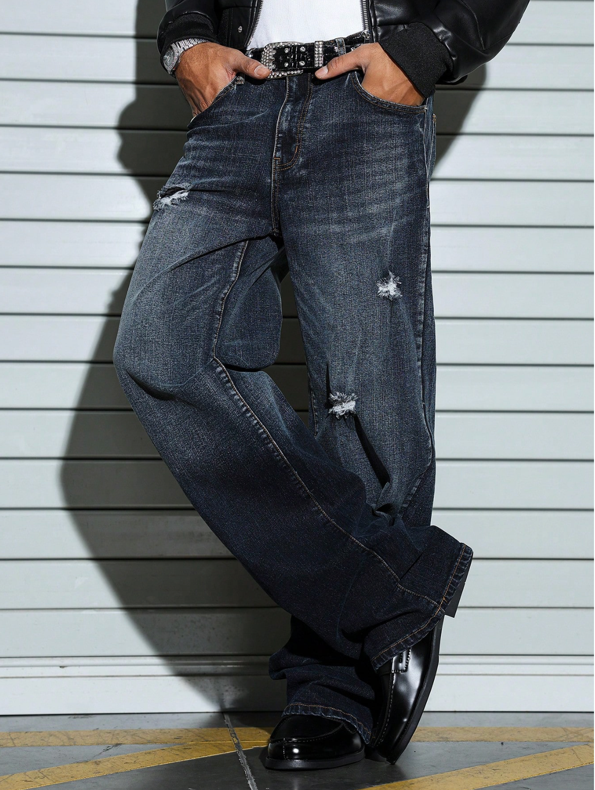 Blue Eclipse Distressed Loose Straight Fit Jeans