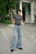 Blue Wash Clean Flare Fit Jeans