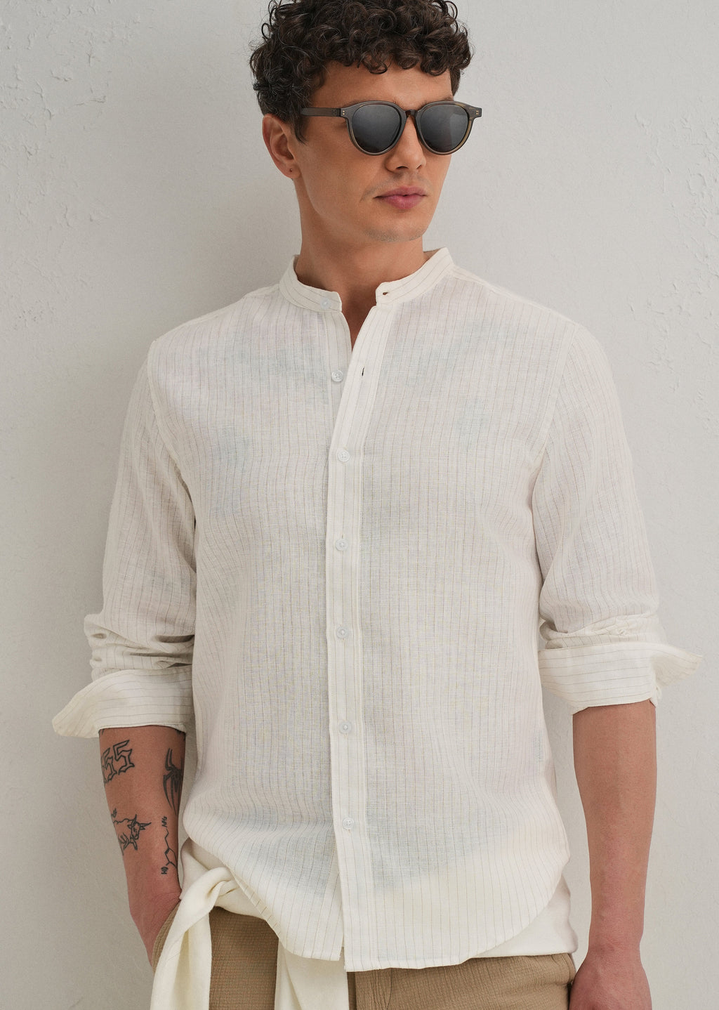 Ivory Cotton Blended Stripe Shirt
