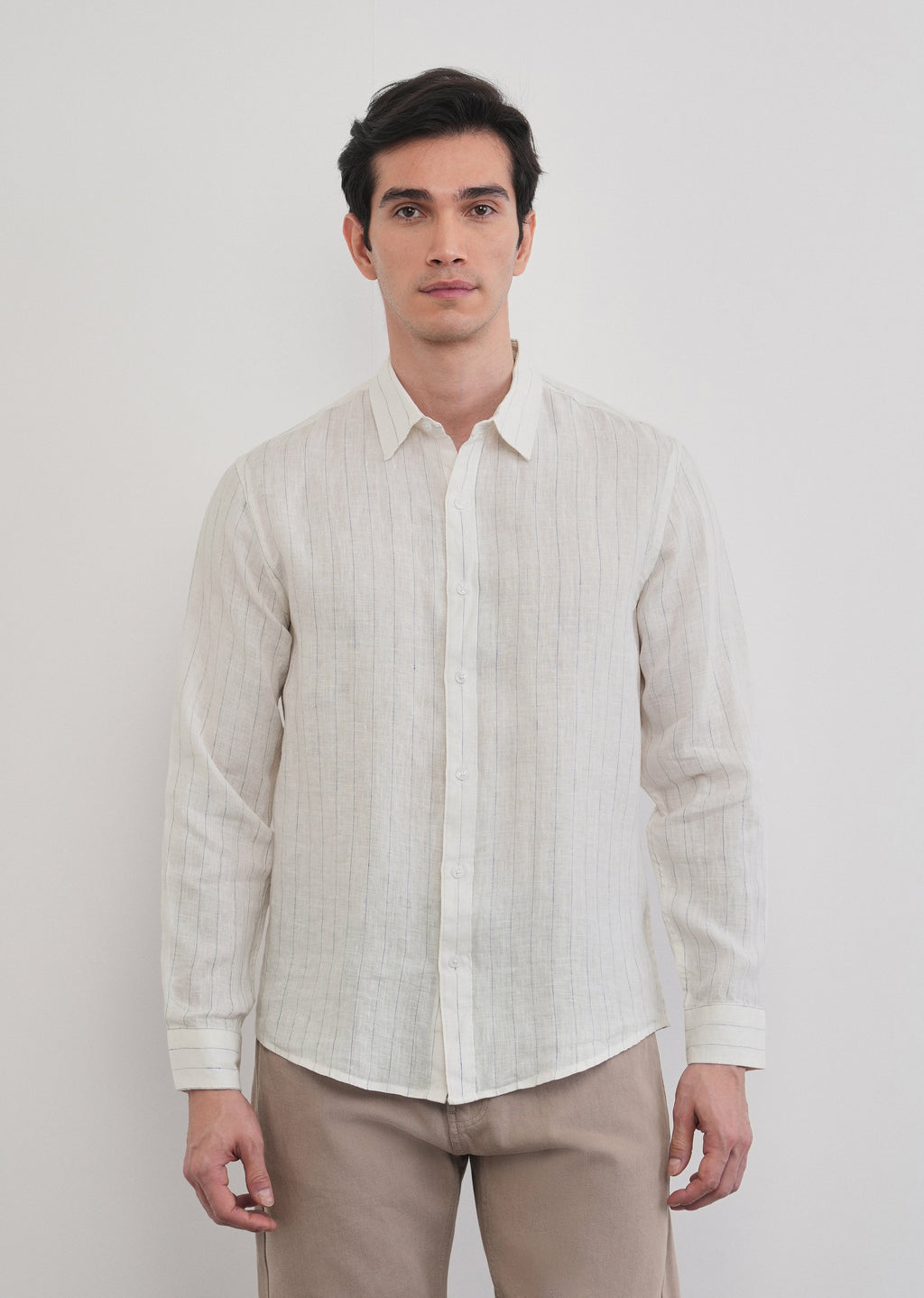 100% Linen Ivory Stripe Shirt