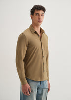 Khaki Grid Textured Knit Shirt
