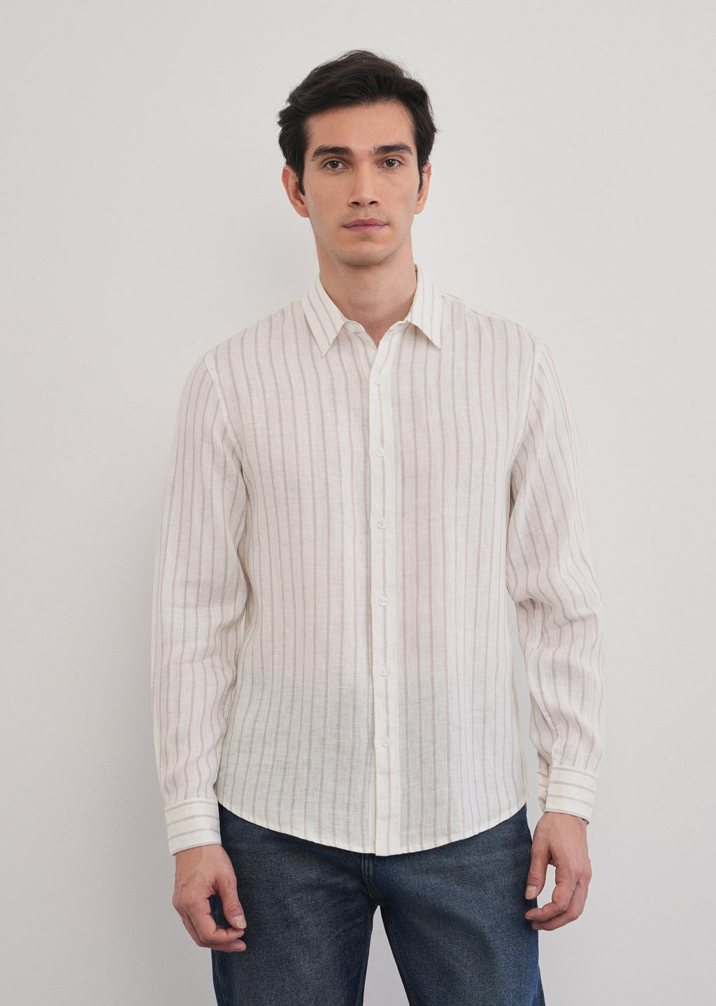 100% Linen Lavender Stripe Shirt