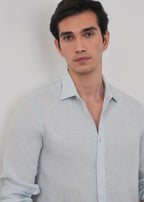 100% Linen Light Blue Self-Stripe Shirt