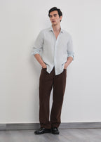 100% Linen Light Blue Self-Stripe Shirt