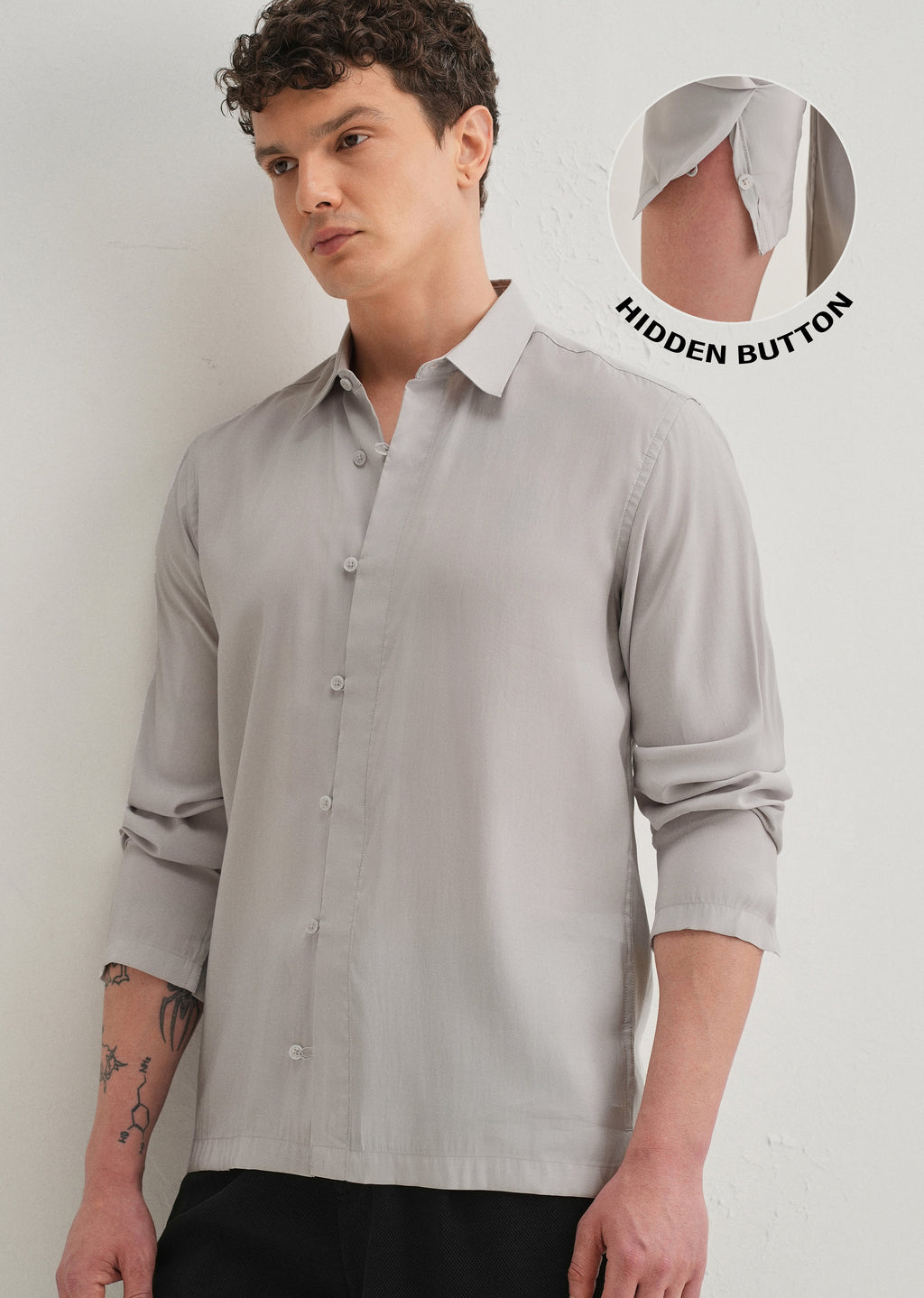Light Grey Loop Button-Down Plain Shirt