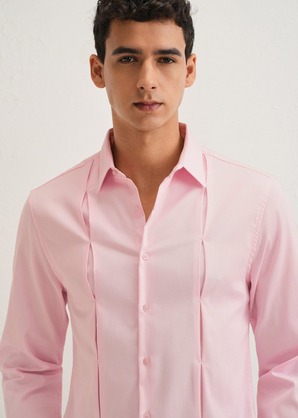Light Pink Front Panel Open Pleat Shirt