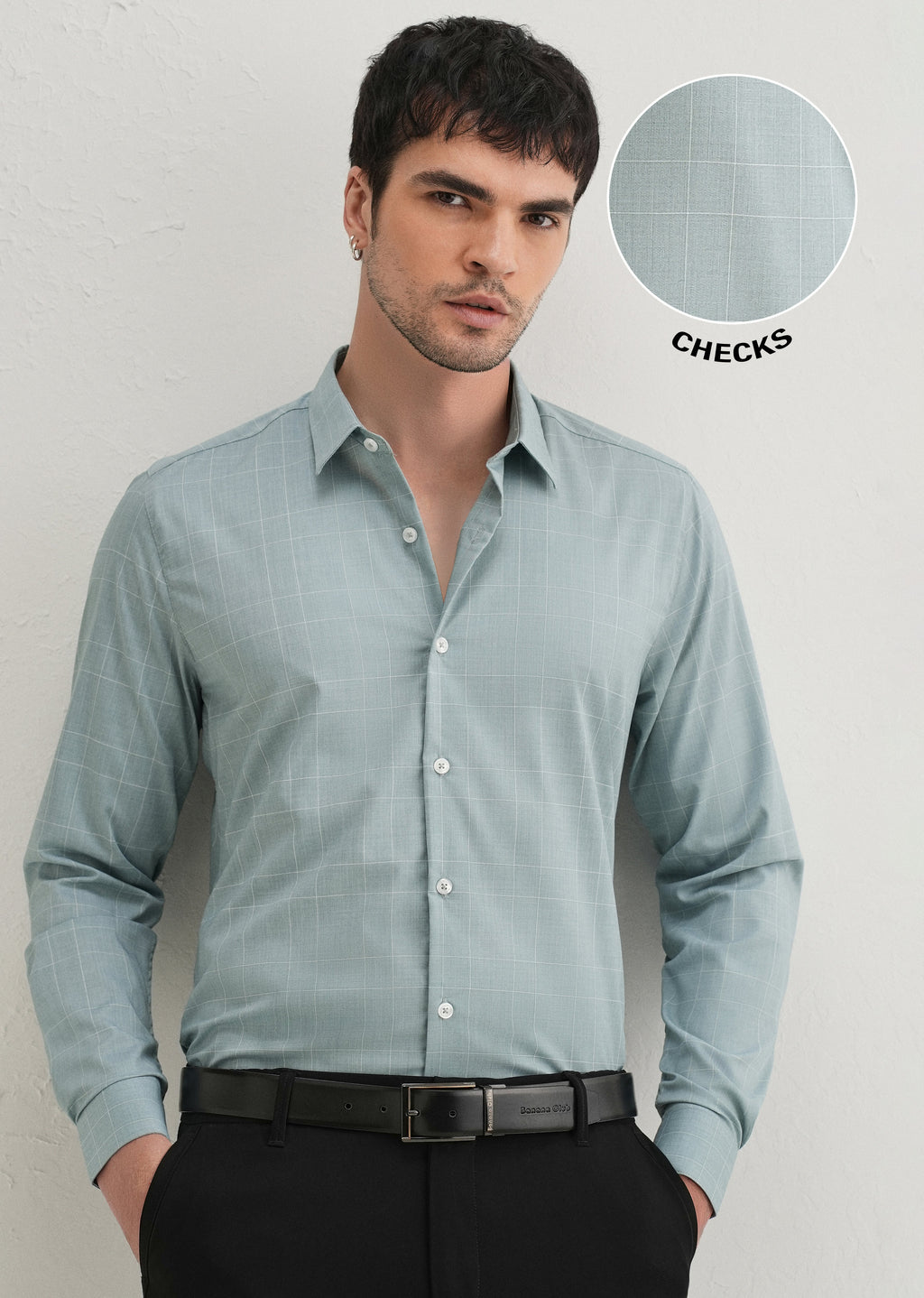 Light Teal Windowpane Check Shirt