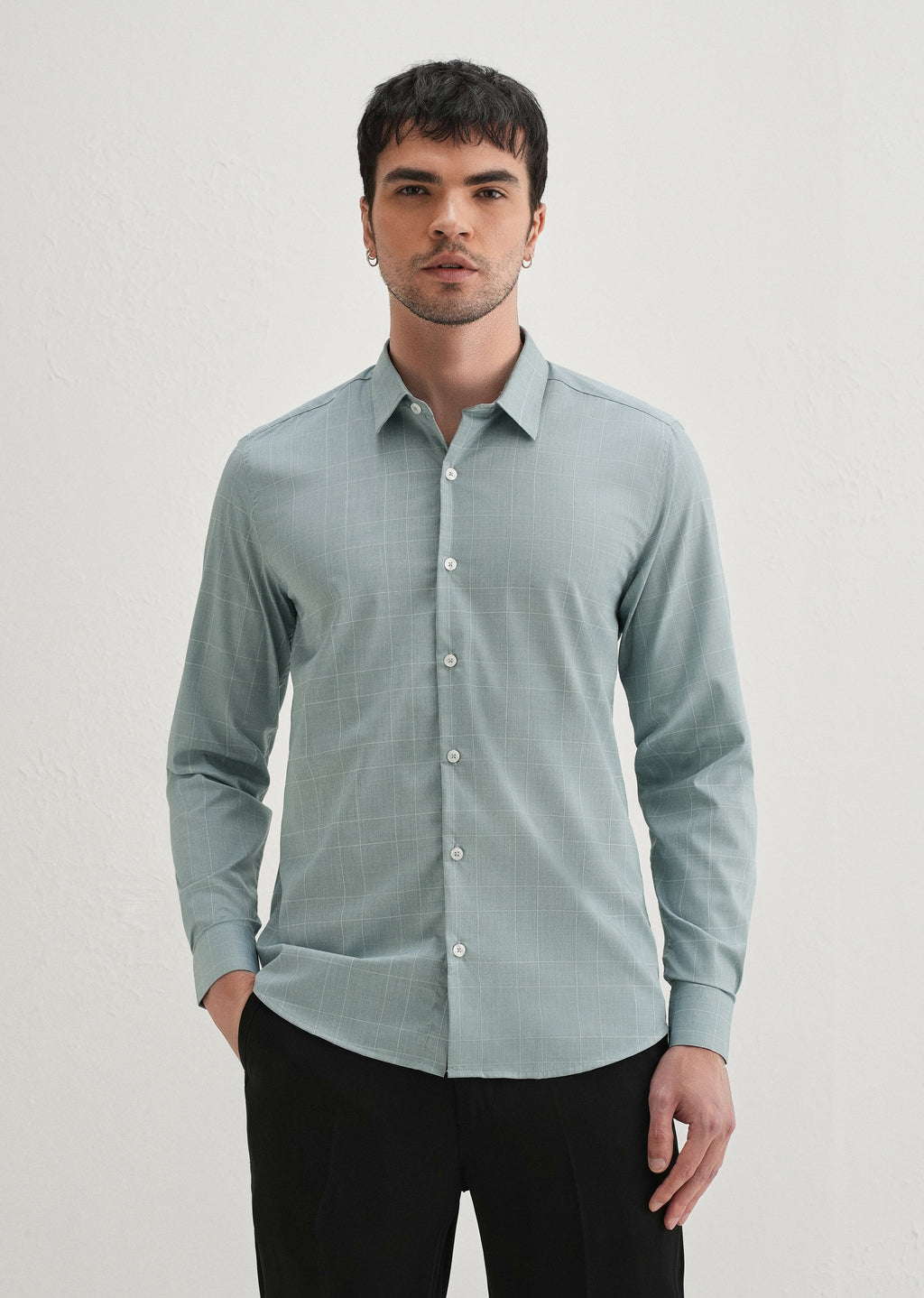 Light Teal Windowpane Check Shirt