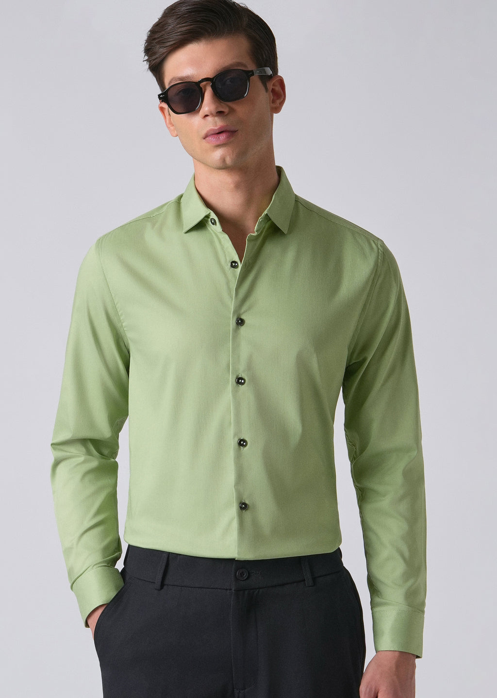 Light Green Cotton Stretch Plain Shirt