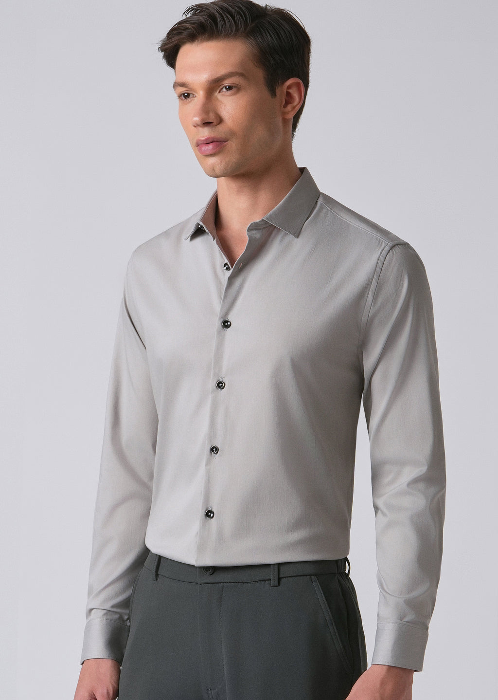 Light Grey Cotton Stretch Plain Shirt
