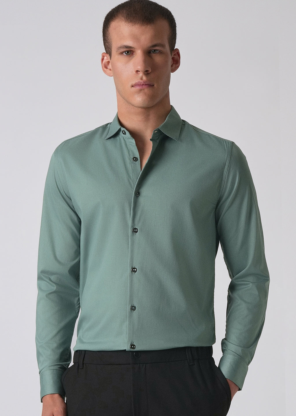 Light Sea Green Cotton Stretch Plain Shirt