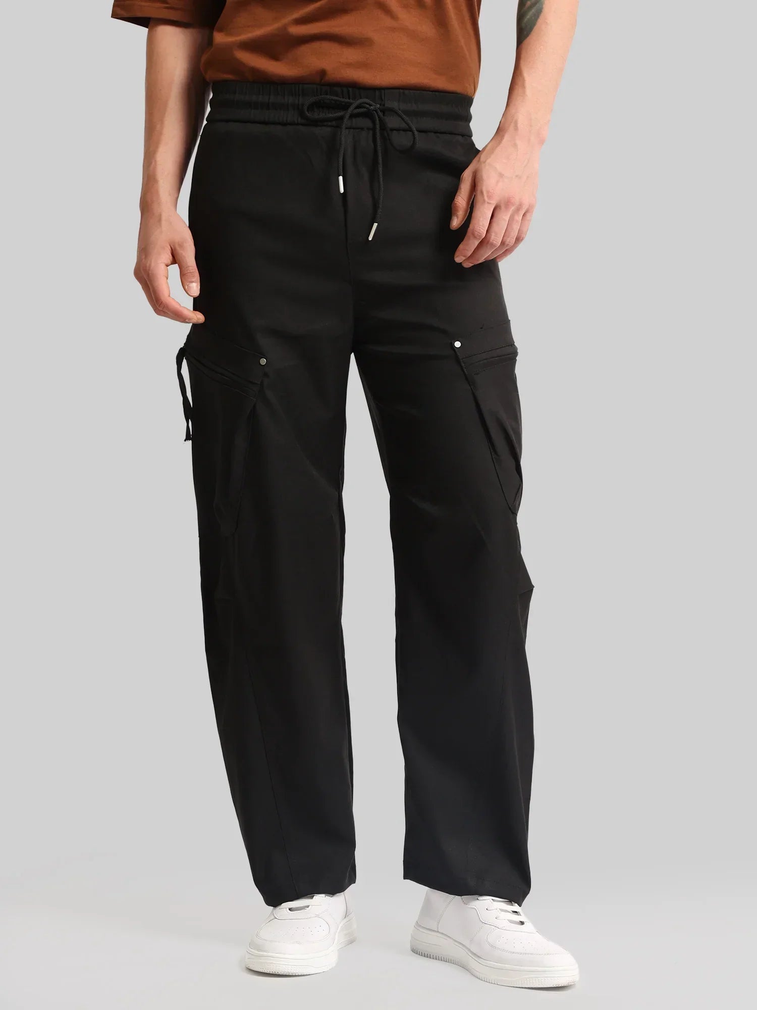 Black Cross-Pocket Baggy Fit Cargo