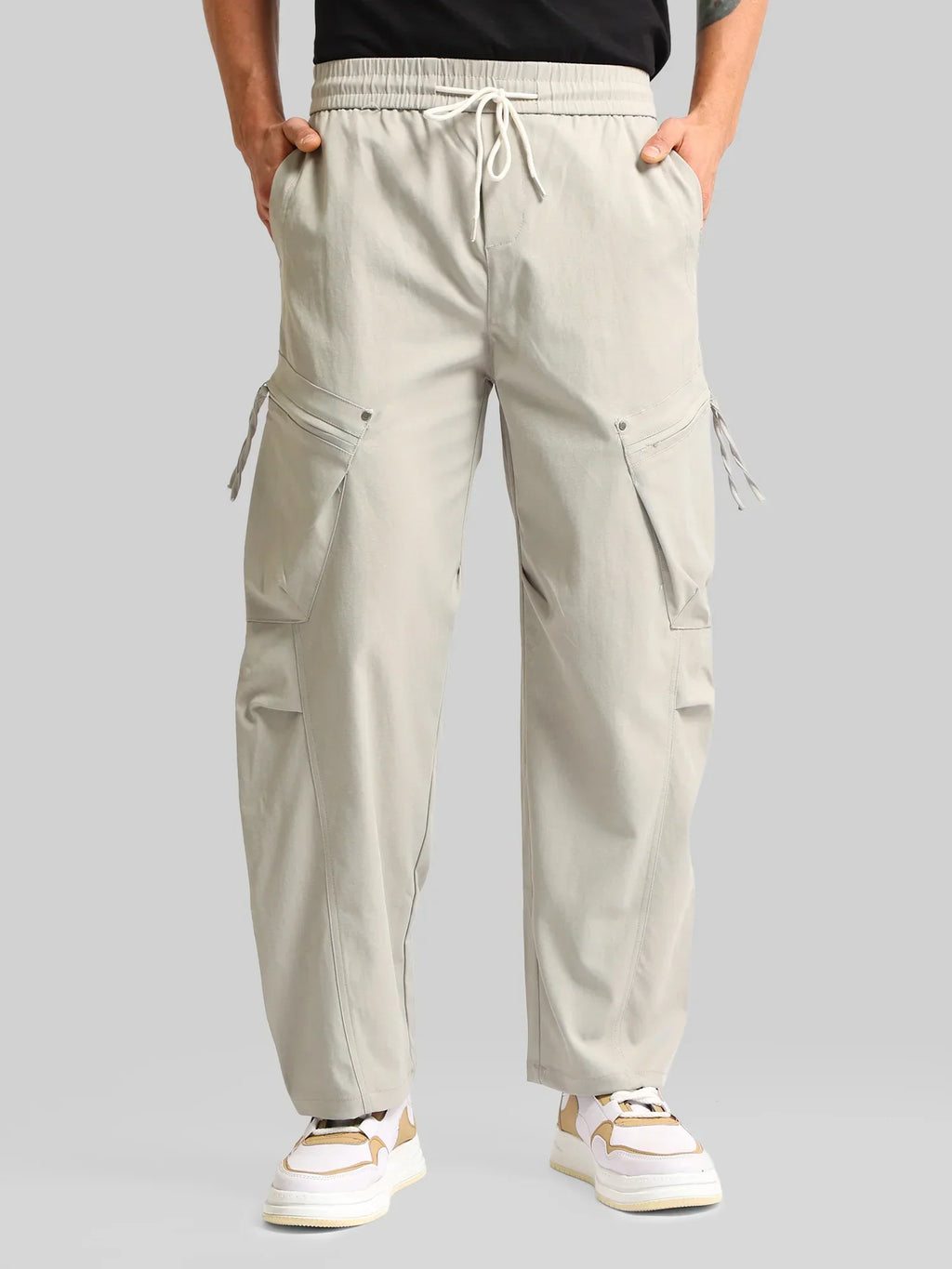 Grey Cross-Pocket Baggy Fit Cargo