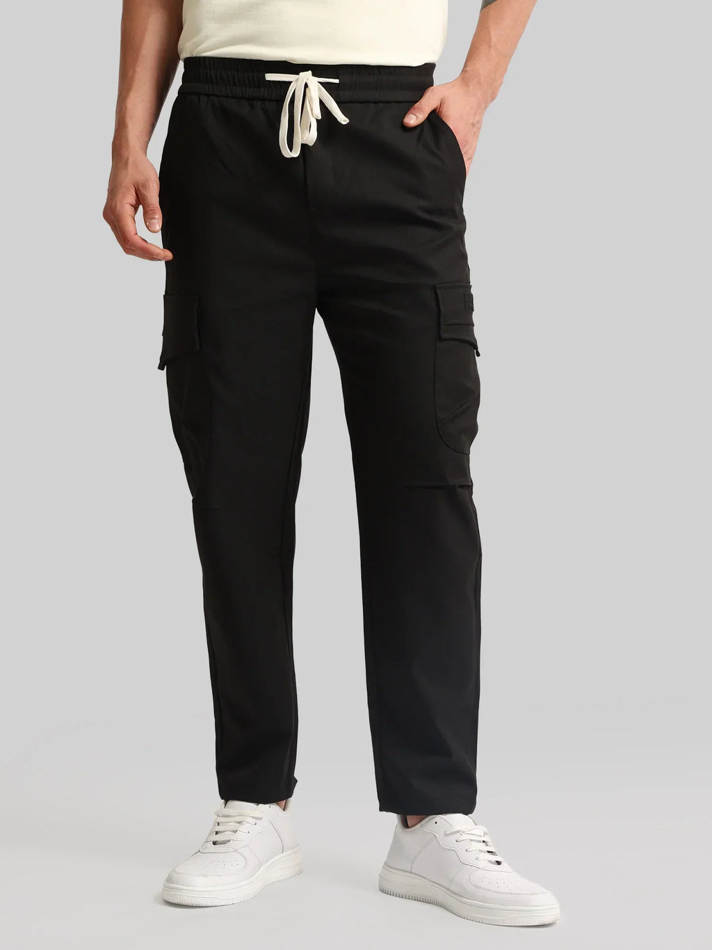 Embossed Flap Pocket Black Cargo