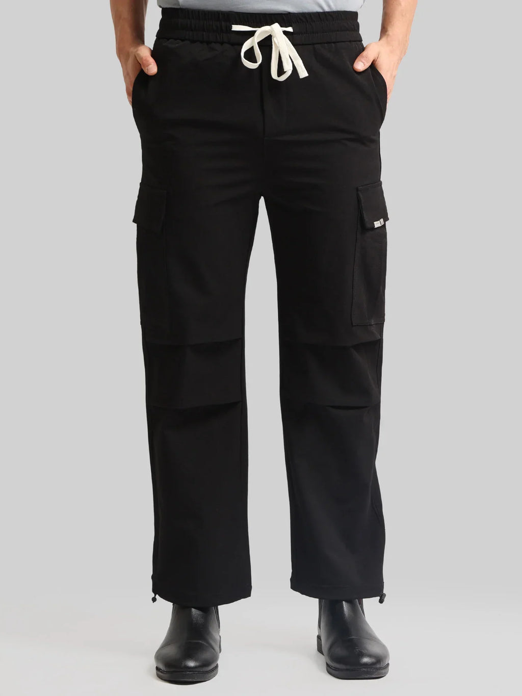 Twin Fold Pocket Black Baggy Fit Cargo